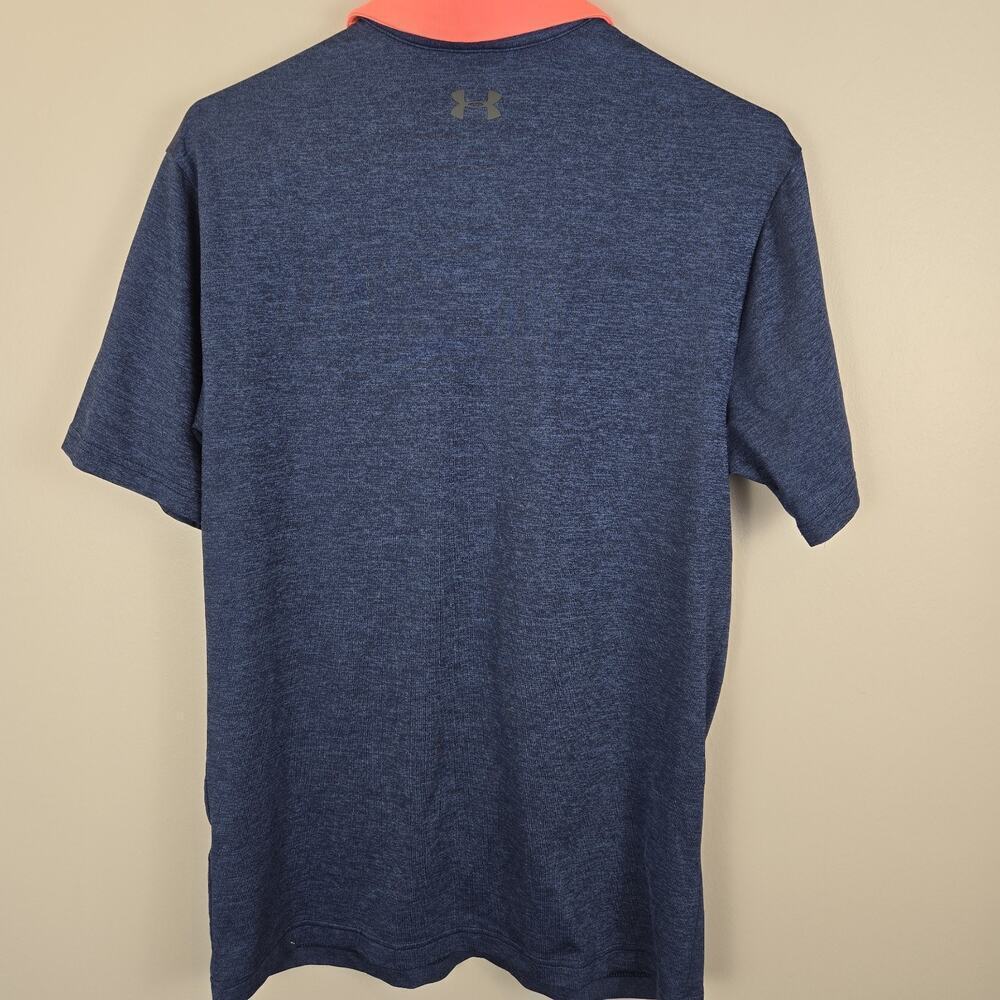 Under Armour Golf Shirt Mens SMALL Navy Blue Neon Orange Stripe The Playoff Polo - Picture 4 of 5